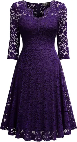 Vista 3 de MISSMAY Vestido de fiesta de dama de honor de encaje floral vintage para mujer
