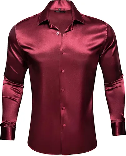 Vista 3 de Barry.Wang Camisas de vestir elásticas para hombre, de manga larga, con botones, formales, informales, negocios, bailes, fiestas, bodas