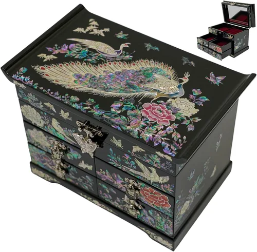 Vista 11 de Caja de Joyería February Mountain con Incrustación de Nácar - Diseño Tradicional de Flores y Mariposas Elegante para Ella