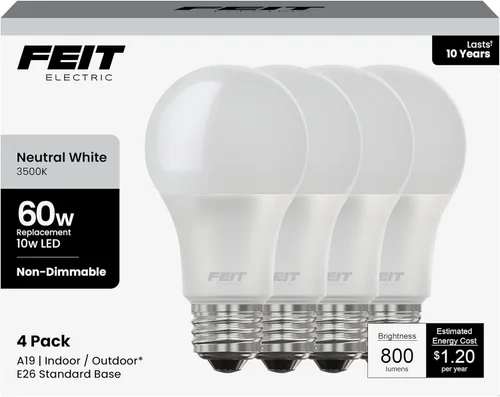 Vista 15 de Feit Electric Bombillas LED A19, equivalente a 60 W, no regulables, 800 lúmenes, base estándar E26, blanco suave de 2700 K, 80 CRI, vida útil de 10