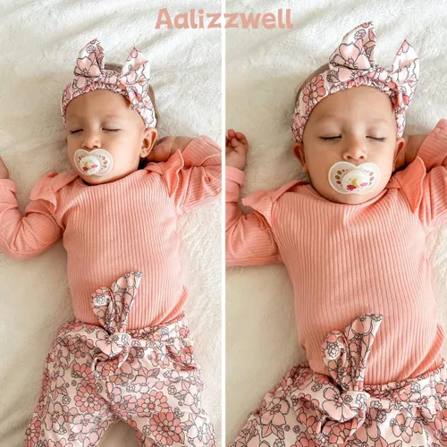 Vista 2 de Aalizzwell Conjunto de mameluco acanalado para bebé recién nacido prematuro para otoño e invierno