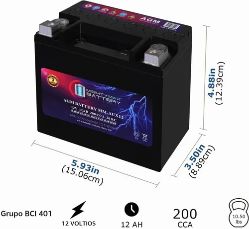 Vista 2 de Mighty Max Battery MM-AUX12 Auxiliary Battery 12V 12Ah, 20RC, 200 CCA Rechargeable AGM Car Battery