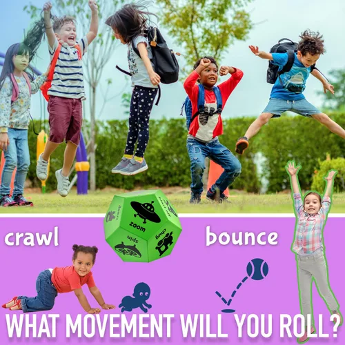 Vista 10 de Dados de Movimiento Covelico - Equipo de Juego Preescolar y Juguetes de Recreo para Juegos de Gimnasia al Aire Libre para Primaria, Dados