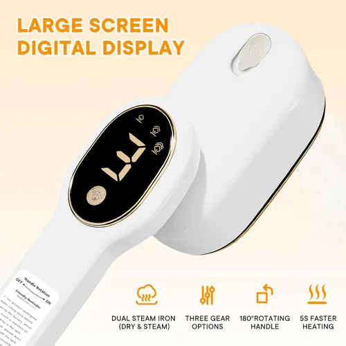 Vista 8 de Vaporizador Inteligente de Viaje para Ropa, Vaporizador de Vapor Portátil Manual Mini de Viaje de 1200W Todo en Uno Plancha con Pantalla LCD, 3
