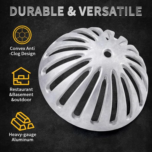 Vista 2 de Cubierta de drenaje de piso de aluminio, cubierta de cúpula resistente 5-1/2 pulgadas Commercial Floor Drain Strainer, Preventing Leaves from