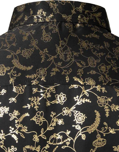 Vista 5 de ZEROYAA Camisas de vestir de manga larga con botones y estampado floral de rosas para hombre