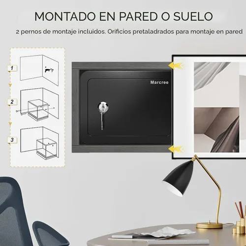 Vista 6 de Marcree Caja fuerte de 0.23 cachorros, pequeña caja fuerte con llave, mini caja fuerte para el hogar para dinero, monedas y efectivo, cajas fuertes