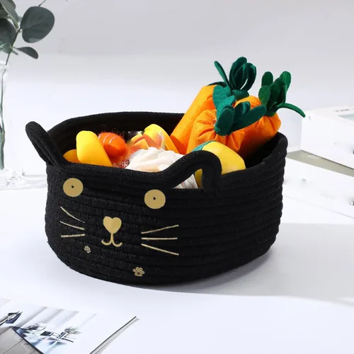 Vista 2 de Zopeal Cesta de almacenamiento tejida para gatos, organizador tejido con orejas, juguete decorativo de Navidad para mascotas, bonita canasta