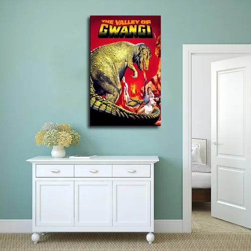 Vista 4 de SHUBIAO Póster de la película The Valley of Gwangi de los años 90, arte retro, 1 póster en lienzo para decoración de dormitorio, paisaje, oficina
