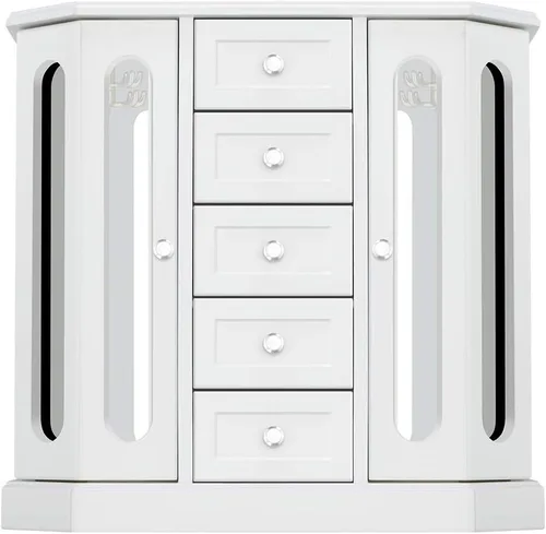 Vista 5 de RR ROUND RICH DESIGN Joyero de madera maciza con cajones de almacenamiento grandes, marrón y blanco