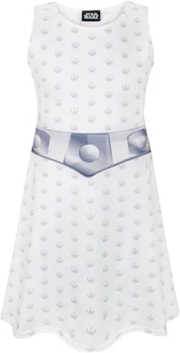 Vista 2 de STAR WARS Vestido de princesa Leia blanco bordado elegante para niñas de 11 a 12 años, Blanco