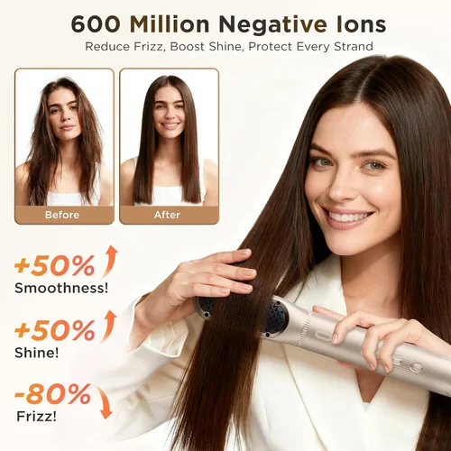 Vista 6 de O.H.B Estilizador de cabello de aire caliente 5 en 1, cepillo secador de pelo de alta velocidad de 110,000 RPM, envoltura de aire iónico con secado
