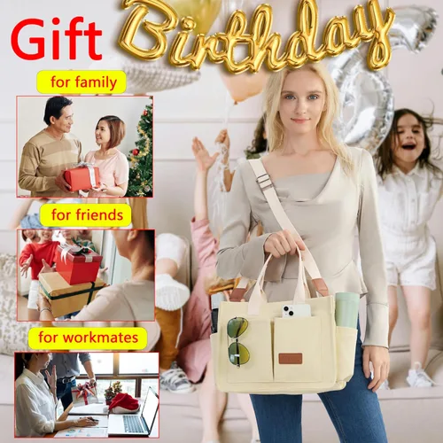 Vista 7 de Bolso de mano para mujer con compartimentos, bolso grande de lona para mujer, bolso cruzado de trabajo, portátil, bolsa de libros, bolsos de hombro