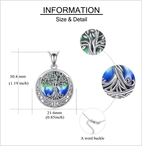 Vista 102 de ONEFINITY Collar de plata de ley 925 con diseño de árbol de la vida con colgante de nudo celta de concha de abulón para mujer