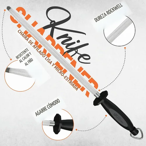 Vista 2 de Utopia Kitchen Cuchillo de acero afilado de 10 pulgadas que afila varilla de afilado de acero - negro Grado profesional, gancho para colgar