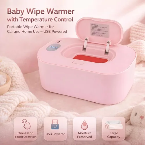 Vista 3 de Plplaaoo Calentador de toallitas para bebés con control de temperatura, calentador de toallitas portátil para uso en automóvil y hogar, dispensador