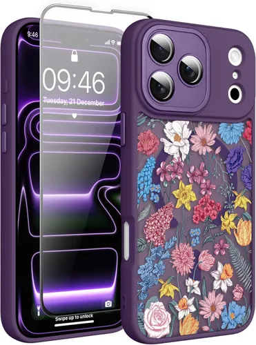 Vista 173 de Magnético para iPhone 13 con protector de pantalla [Compatible con MagSafe] Diseño de patrón floral de flores bonitas, funda delgada a prueba