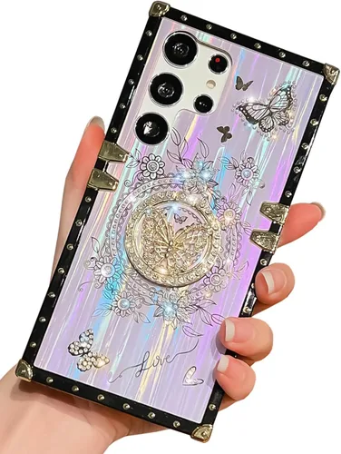 Vista 32 de Funda Rectangular de Lujo Femenina Compatible con iPhone 16 Pro Max Diseñada con Soporte de Anillo de Diamante con Función de Atril
