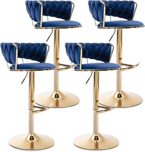 Vista 19 de Juego de 2 taburetes de bar de terciopelo giratorios con base de metal dorado, taburetes de bar modernos de altura de mostrador para cocina, pub