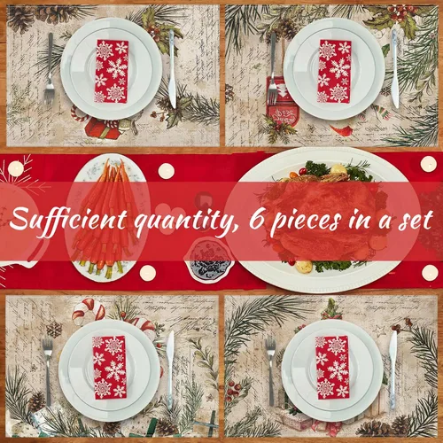 Vista 4 de Hushee - Juego de 6 manteles individuales de Navidad, 30 x 45 cm, manteles individuales lavables para mesa de comedor, manteles navideños
