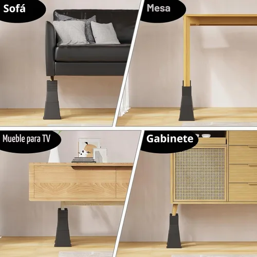 Vista 6 de Elevadores de cama de 12 pulgadas, resistentes, ajustables para cama, sofá, mesa, silla, soporta hasta 1500 libras (juego de 4, negro)