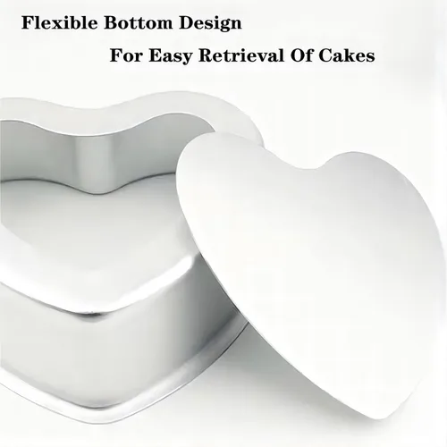 Vista 8 de Juego de 2 moldes para pasteles para el día de San Valentín, 2 moldes de aluminio con forma de corazón de 8 y 6 pulgadas con parte inferior