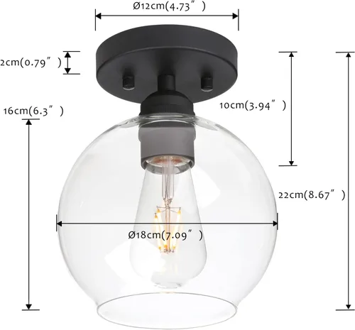Vista 4 de Pathson Lámpara de techo de cristal con forma de globo, 1 luz redonda industrial empotrada para pasillo, cocina, fregadero, sala de estar, baño