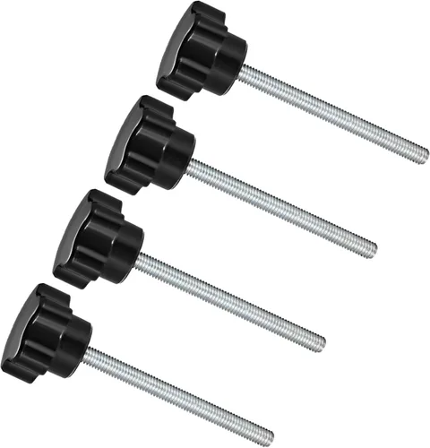 Vista 18 de Perillas de sujeción de estrella, rosca macho M5 x 0.591 in, cabeza de 0.945 in, mango de tornillo de pulgar de plástico, perno roscado negro