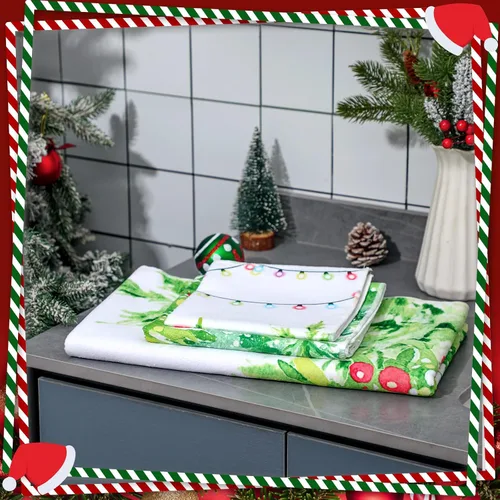 Vista 2 de Preboun Juego de 3 toallas de baño de árboles de Navidad, toallas de mano ligeras de Navidad, toallas de baño de árbol verde de invierno, toallas