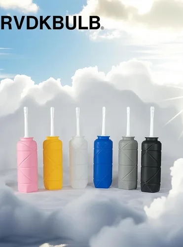 Vista 8 de Botella de ducha de silicona compacta plegable, kit de ducha de viaje reutilizable, capacidad de 24 onzas líquidas, amarillo