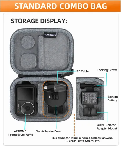 Vista 2 de Action 3 Funda para DJI Osmo Action 3 Cámara Bolsa Accesorios Cubierta Protectora para Varilla de Extensión Baterías Adaptador Base Tornillos Cordón