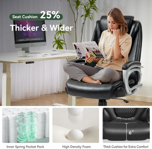 Vista 7 de Vogue Furniture Direct Silla de Oficina Grande y Alta 500 libras, Silla de Escritorio de Cuero PU de Respaldo Alto para Trabajo Pesado, Silla