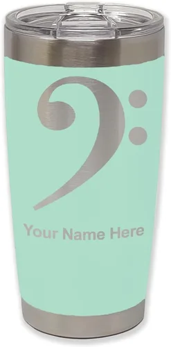 Vista 34 de LaserGram Vaso aislado al vacío de 20 onzas, clave de bajo, grabado personalizado incluido (negro) Engraved Gift for Musician, Vacuum Insulated