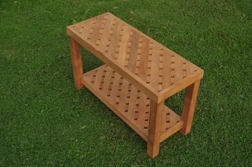 Vista 3 de Banco de madera de teca extragrande para ducha/cuarto de baño/piscina con estante (30.0 x 12.0 in)