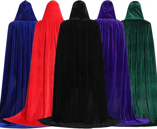 Vista 7 de Capa de bruja de terciopelo de Halloween para adultos, capa de bruja de longitud completa para mujer