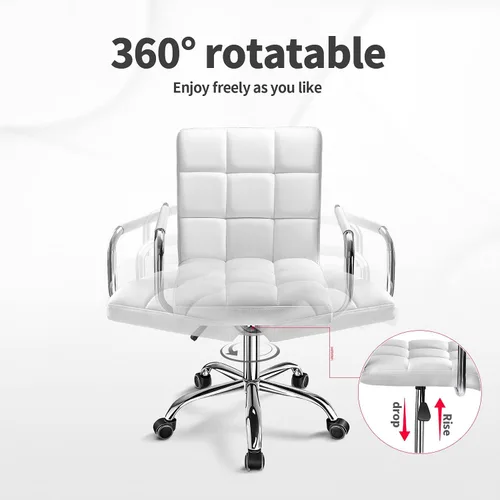 Vista 6 de Kemon Office Chiar - Silla de escritorio con reposabrazos/ruedas, cuero sintético, respaldo medio, altura ajustable, silla de computadora para Blanco