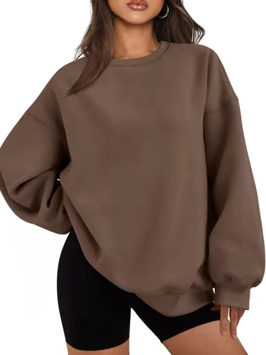 Vista 26 de EFAN Sudaderas de gran tamaño para mujer, cuello redondo, casuales, para Albaricoque