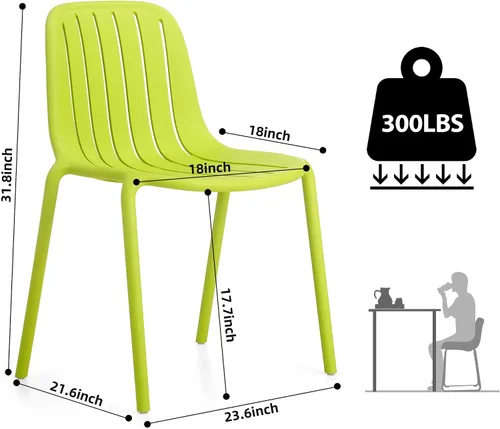Vista 2 de LESHI Sillas de comedor para patio, sillas apilables de plástico con diseño transpirable, estilo artístico moderno y simple para comedor, balcón
