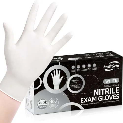 Vista 13 de Guantes de examen desechables de nitrilo SwiftGrip, 3 mil, XS, Caja de 100, guantes de nitrilo blancos desechables libres de látex para uso médico