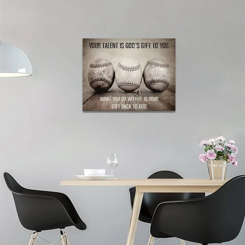 Vista 2 de Arte inspirador de pared de béisbol, citas de motivación, impresiones en lienzo deportivas, cuadros vintage, pintura positiva, obra de arte