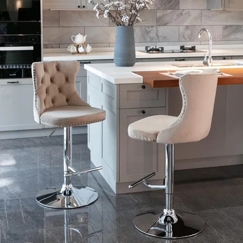 Vista 19 de Polibi Taburetes de bar giratorios, 2 piezas, altura del asiento ajustable de 25 a 33 pulgadas, sillas de bar tapizadas modernas con botón copetudo