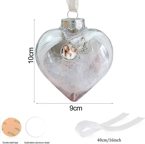 Vista 2 de Adornos de bola personalizados, árbol colgante de bola de fotos personalizada, bolas de decoración de Navidad, bola de adornos rellenables de plumas