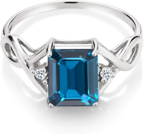 Vista 2 de Gem Stone King Anillo de compromiso de plata de ley 925 con topacio azul Londres y topacio blanco para mujer