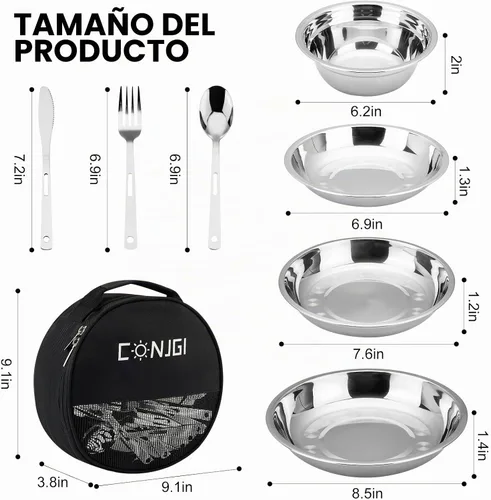 Vista 2 de Kit de 28 piezas de vajilla para acampar, regalos de camping, juegos de utensilios de cocina, accesorios de camping, utensilios de cocina para Negro