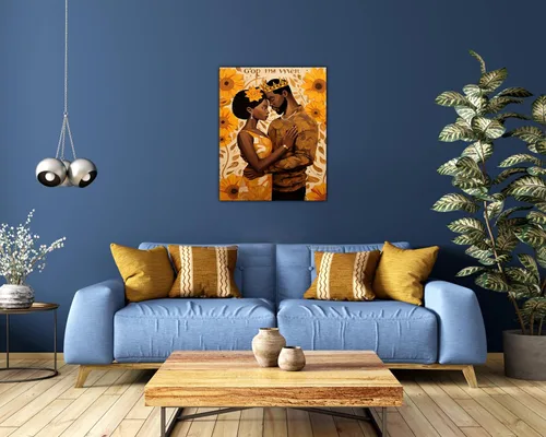 Vista 138 de Arte de pared afroamericano, decoración de rey y reina bailarín negro para sala de estar, arte de pareja de amor negro para dormitorio, lienzo