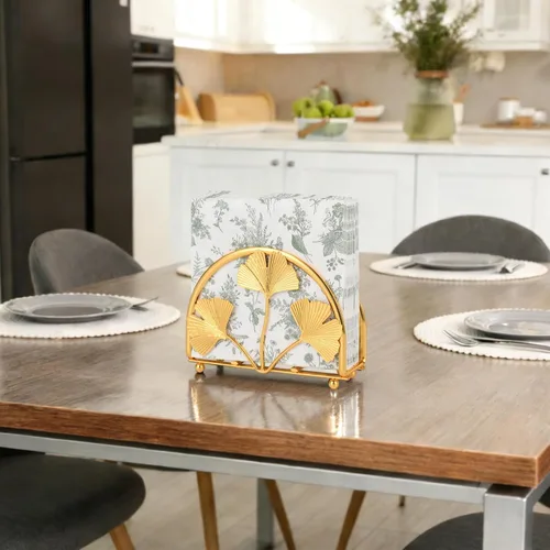 Vista 6 de Servilletero de hojas de ginkgo dorado para mesa, elegantes servilleteros para servilletas de papel, servilletero, servilleta de cóctel de una pieza