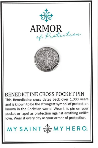 Vista 2 de My Saint My Hero Armadura de protección Benedictine Cross Pocket Pin, Tono plateado