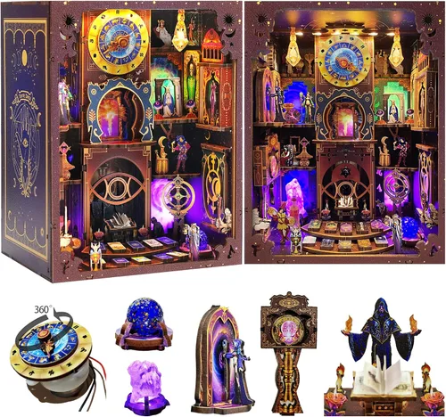 Vista 10 de Kit de rincón de libro de música para bricolaje, rompecabezas de madera 3D para adultos y adolescentes, estante de libro en miniatura con luz LED