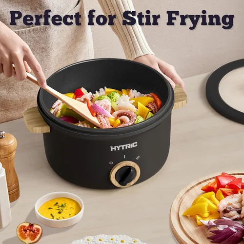 Vista 5 de Hytric Olla eléctrica eléctrica portátil de 2.5 litros con revestimiento antiadherente, cocina multifuncional para salteados, filetes, fideos, sopa