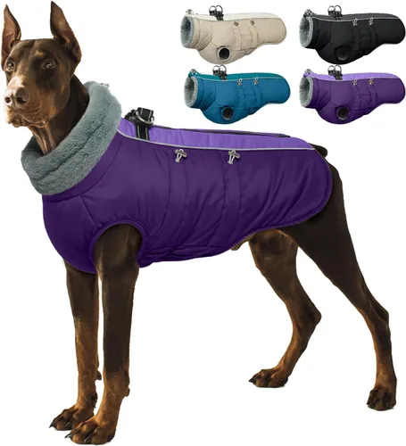 Vista 11 de IDOMIK Abrigo cálido para perros con arnés, chaquetas reflectantes impermeables para perros pequeños, medianos y grandes, chaqueta de invierno